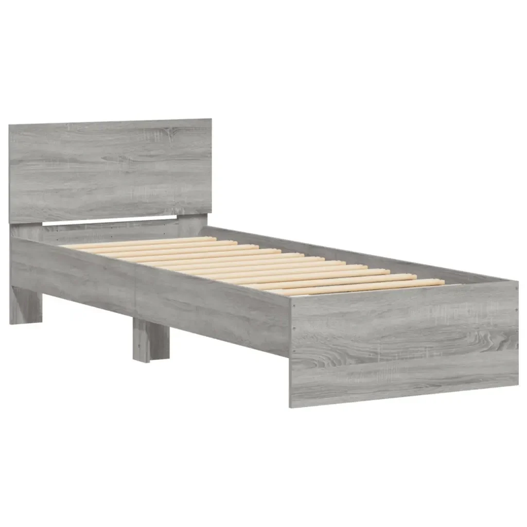 Letto singolo | Letto per adulti | Giroletto con Testiera Grigio Sonoma 90x190cm Legno Multistrato - Image 4