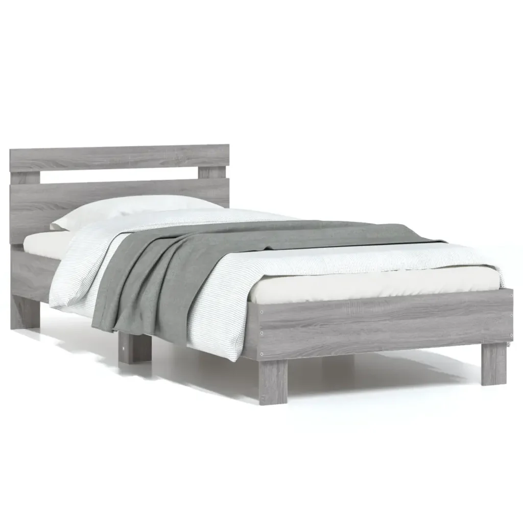 Letto singolo | Letto per adulti | Giroletto con Testiera Grigio Sonoma 90x200cm Legno Multistrato