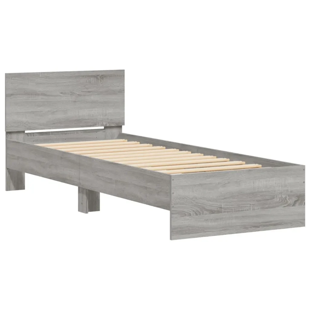Letto singolo | Letto per adulti | Giroletto con Testiera Grigio Sonoma 90x200cm Legno Multistrato - Image 3