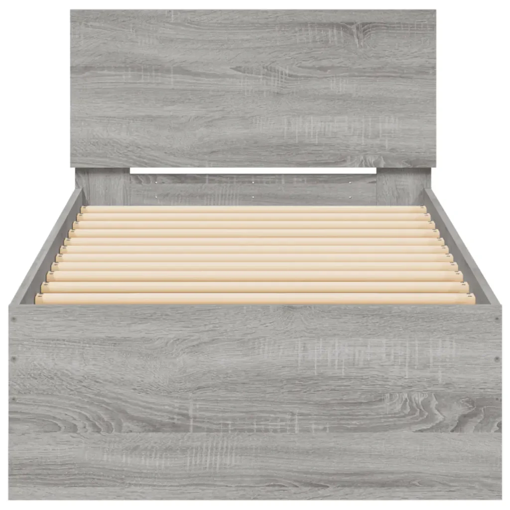 Letto singolo | Letto per adulti | Giroletto con Testiera Grigio Sonoma 90x200cm Legno Multistrato - Image 5