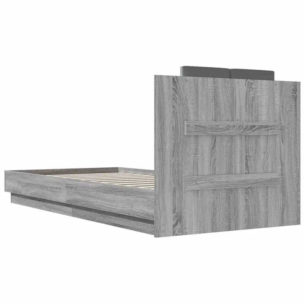Letto singolo | Letto per adulti | Giroletto con Testiera Grigio Sonoma 90x200cm Legno Multistrato - Image 6