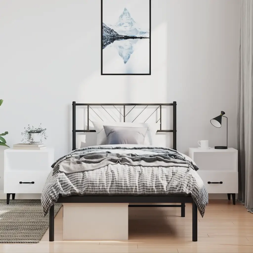 Letto singolo | Letto per adulti | Giroletto con Testiera in Metallo Nero 100x190 cm - Image 2