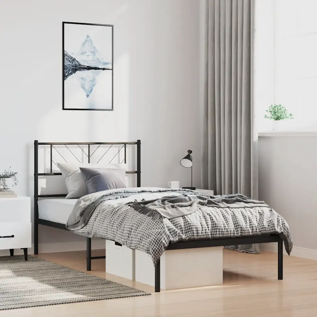 Letto singolo | Letto per adulti | Giroletto con Testiera in Metallo Nero 100x190 cm - Image 4