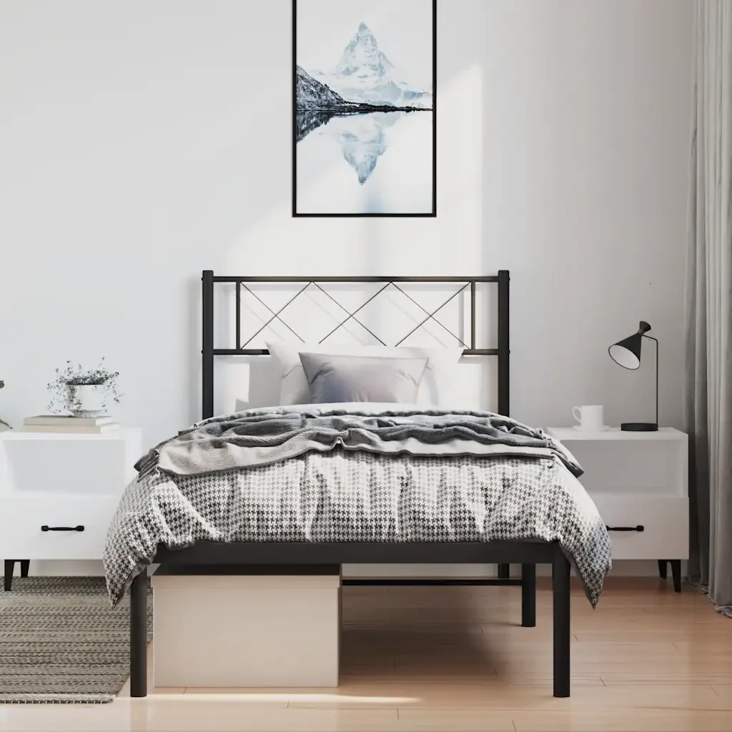 Letto singolo | Letto per adulti | Giroletto con Testiera in Metallo Nero 100x190 cm - Image 2