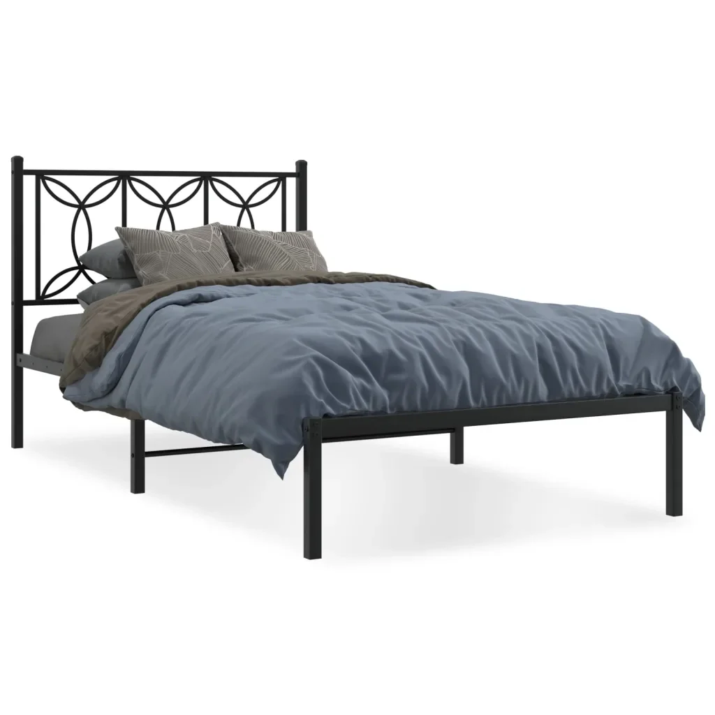 Letto singolo | Letto per adulti | Giroletto con Testiera in Metallo Nero 100x190 cm
