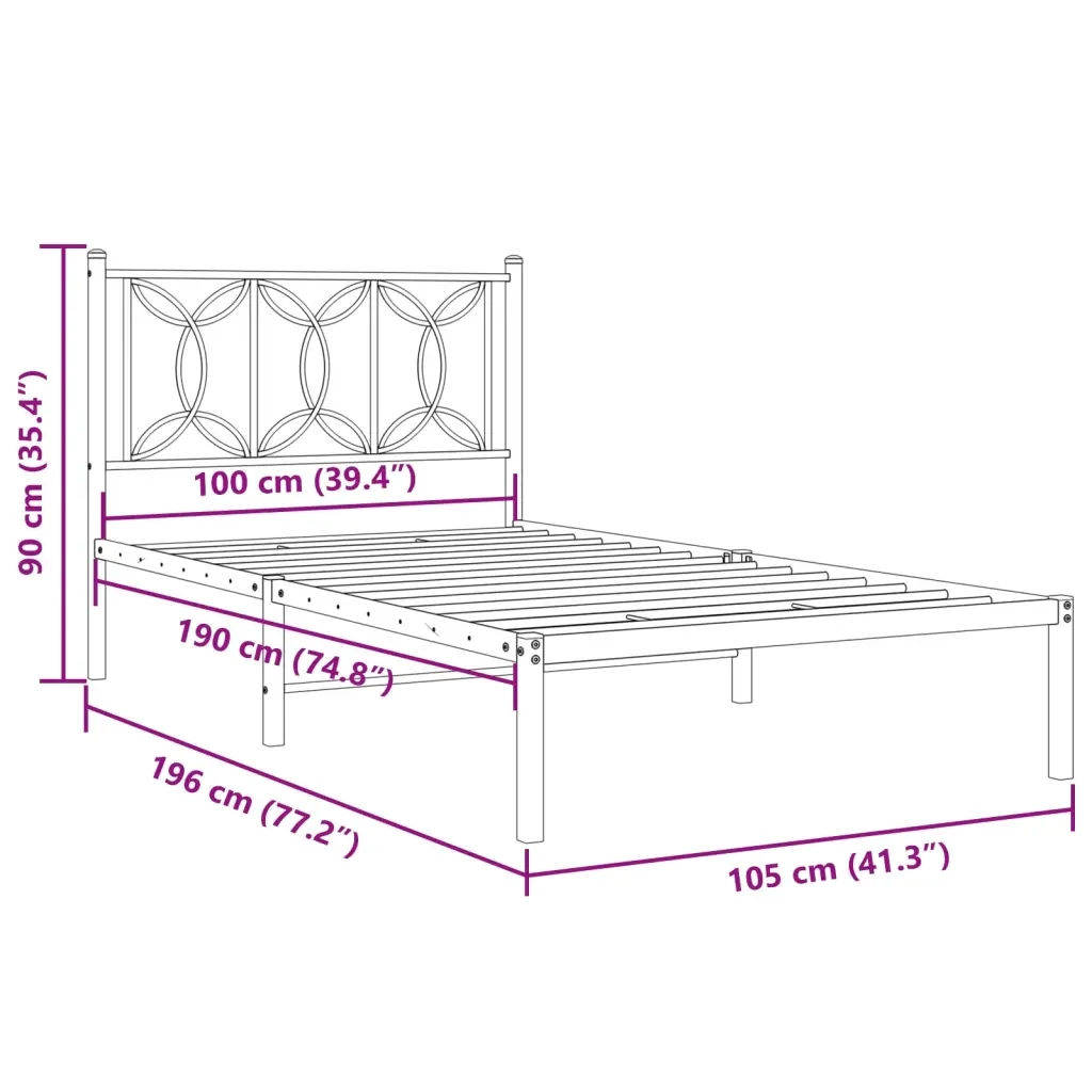 Letto singolo | Letto per adulti | Giroletto con Testiera in Metallo Nero 100x190 cm - Image 8