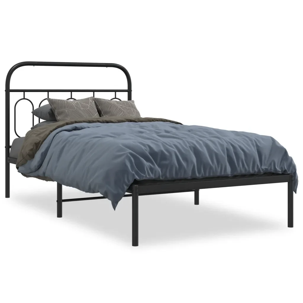 Letto singolo | Letto per adulti | Giroletto con Testiera in Metallo Nero 100x190 cm