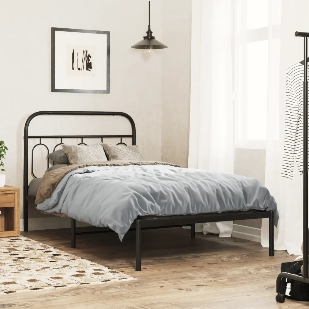Letto singolo | Letto per adulti | Giroletto con Testiera in Metallo Nero 100x190 cm - Image 2