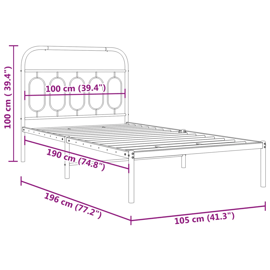 Letto singolo | Letto per adulti | Giroletto con Testiera in Metallo Nero 100x190 cm - Image 8