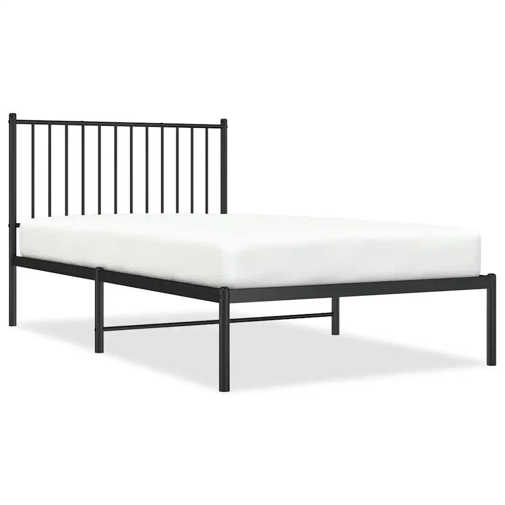 Letto singolo | Letto per adulti | Giroletto con Testiera in Metallo Nero 100x190 cm