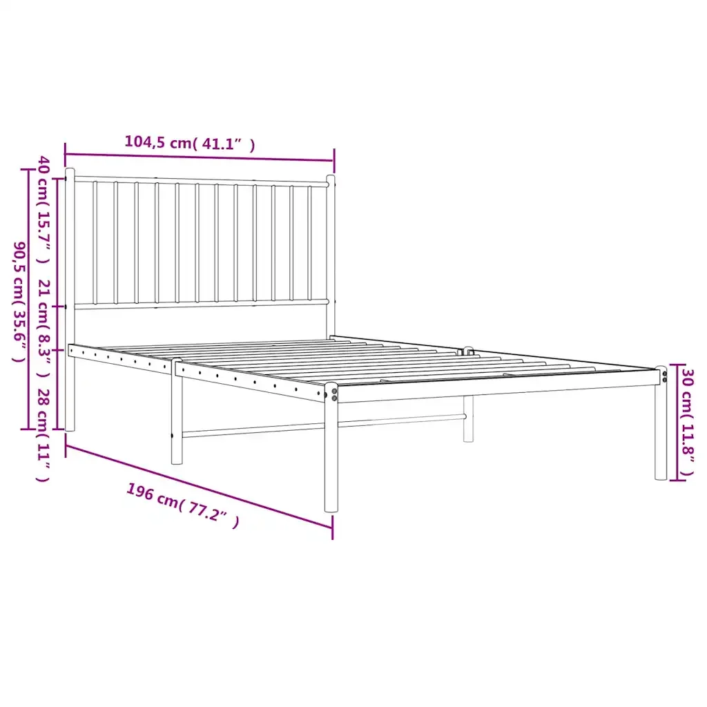 Letto singolo | Letto per adulti | Giroletto con Testiera in Metallo Nero 100x190 cm - Image 10