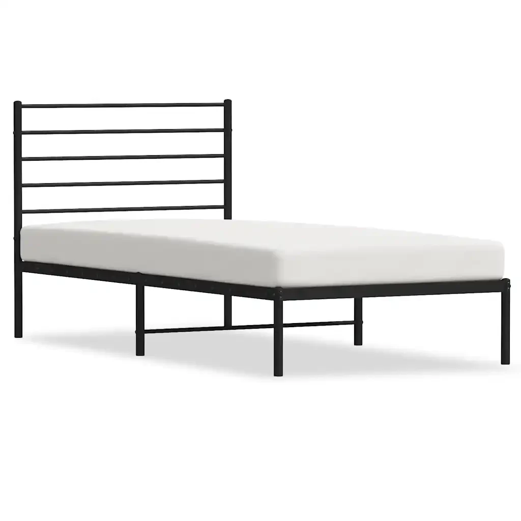 Letto singolo | Letto per adulti | Giroletto con Testiera in Metallo Nero 100x190 cm