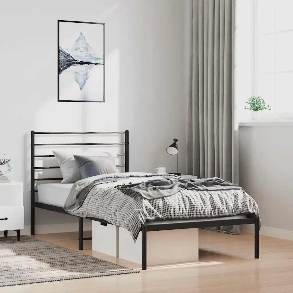 Letto singolo | Letto per adulti | Giroletto con Testiera in Metallo Nero 100x190 cm - Image 2