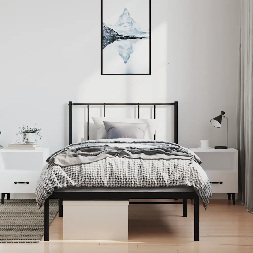 Letto singolo | Letto per adulti | Giroletto con Testiera in Metallo Nero 100x190 cm - Image 4