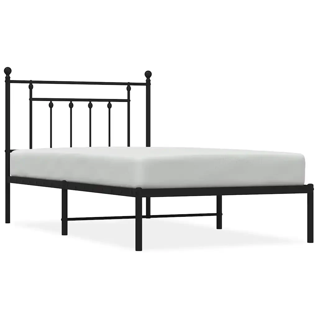 Letto singolo | Letto per adulti | Giroletto con Testiera in Metallo Nero 100x190 cm