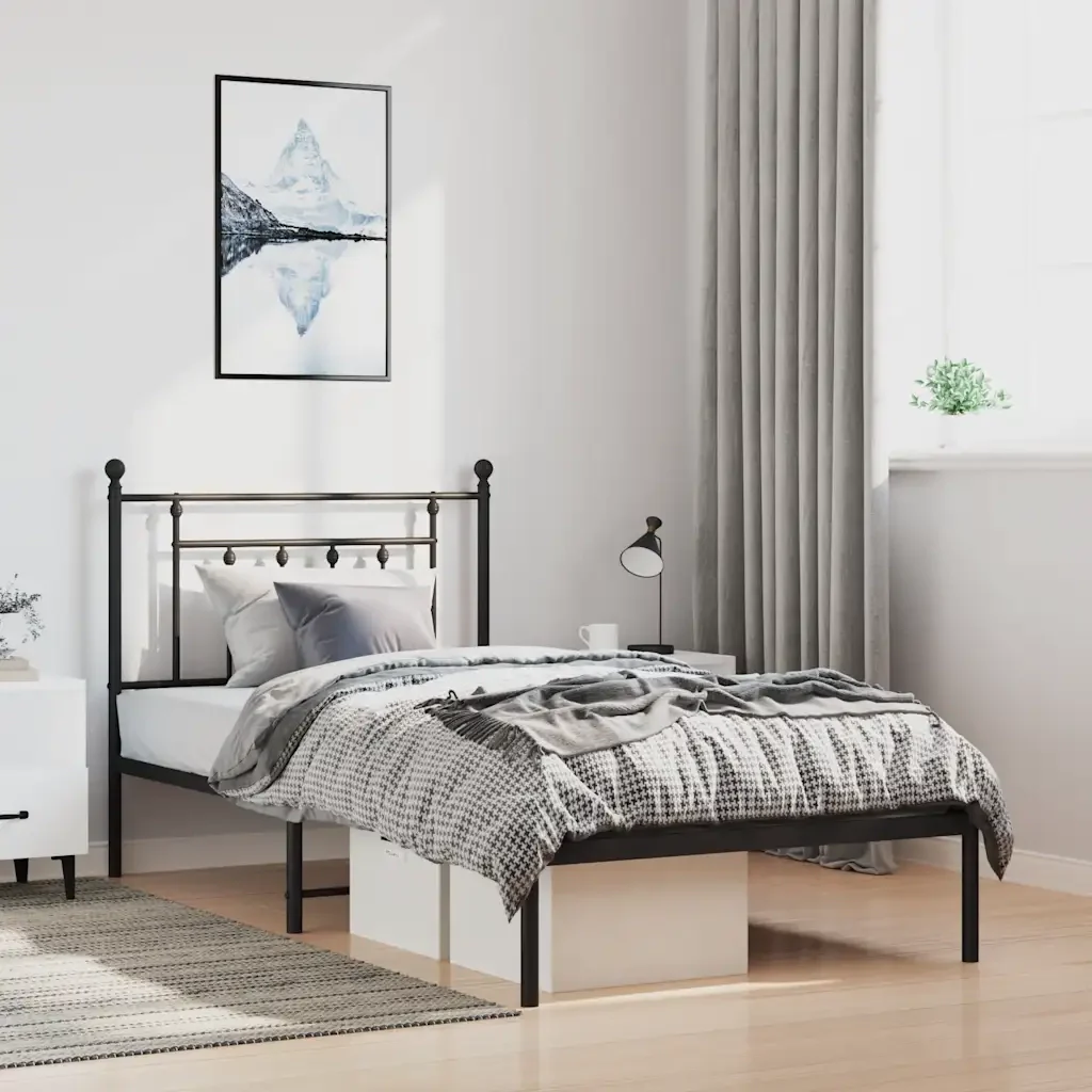 Letto singolo | Letto per adulti | Giroletto con Testiera in Metallo Nero 100x190 cm - Image 2