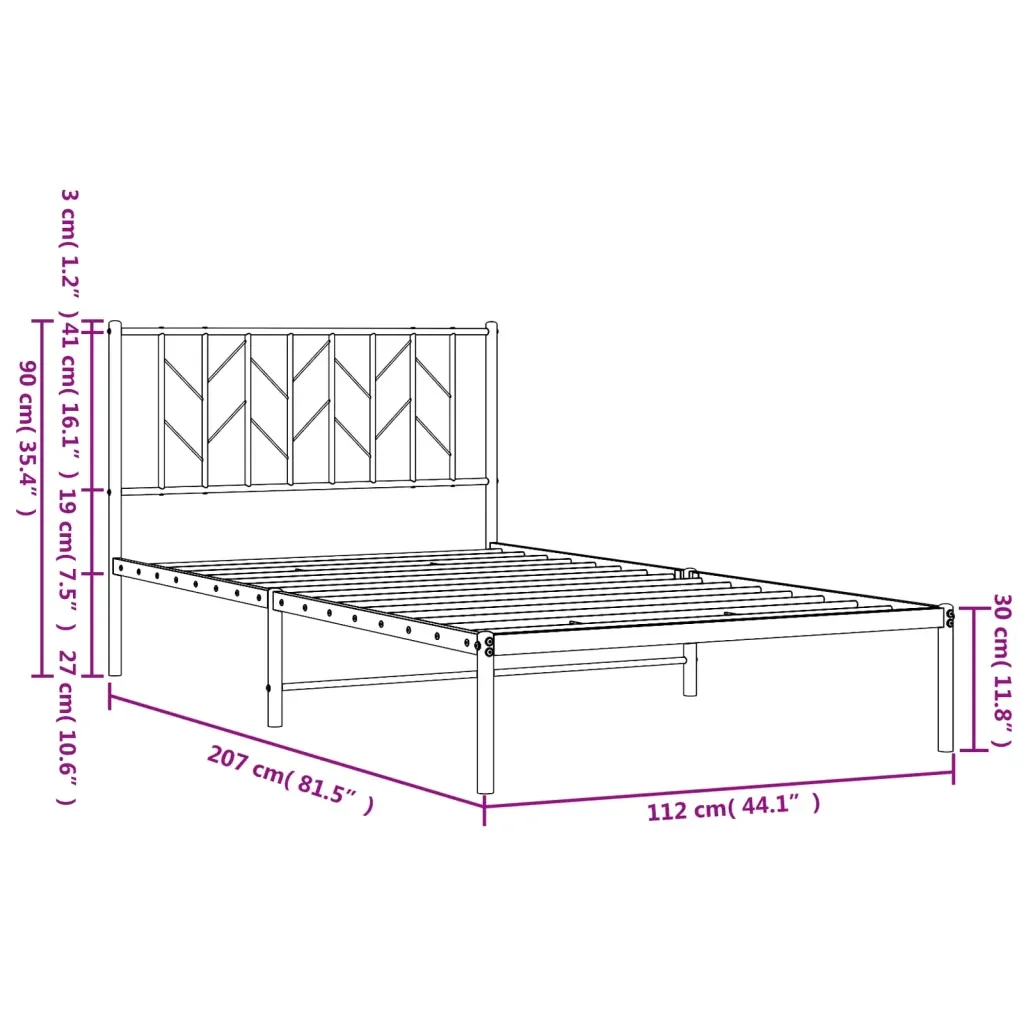 Letto singolo | Letto per adulti | Giroletto con Testiera in Metallo Nero 107x203 cm - Image 10