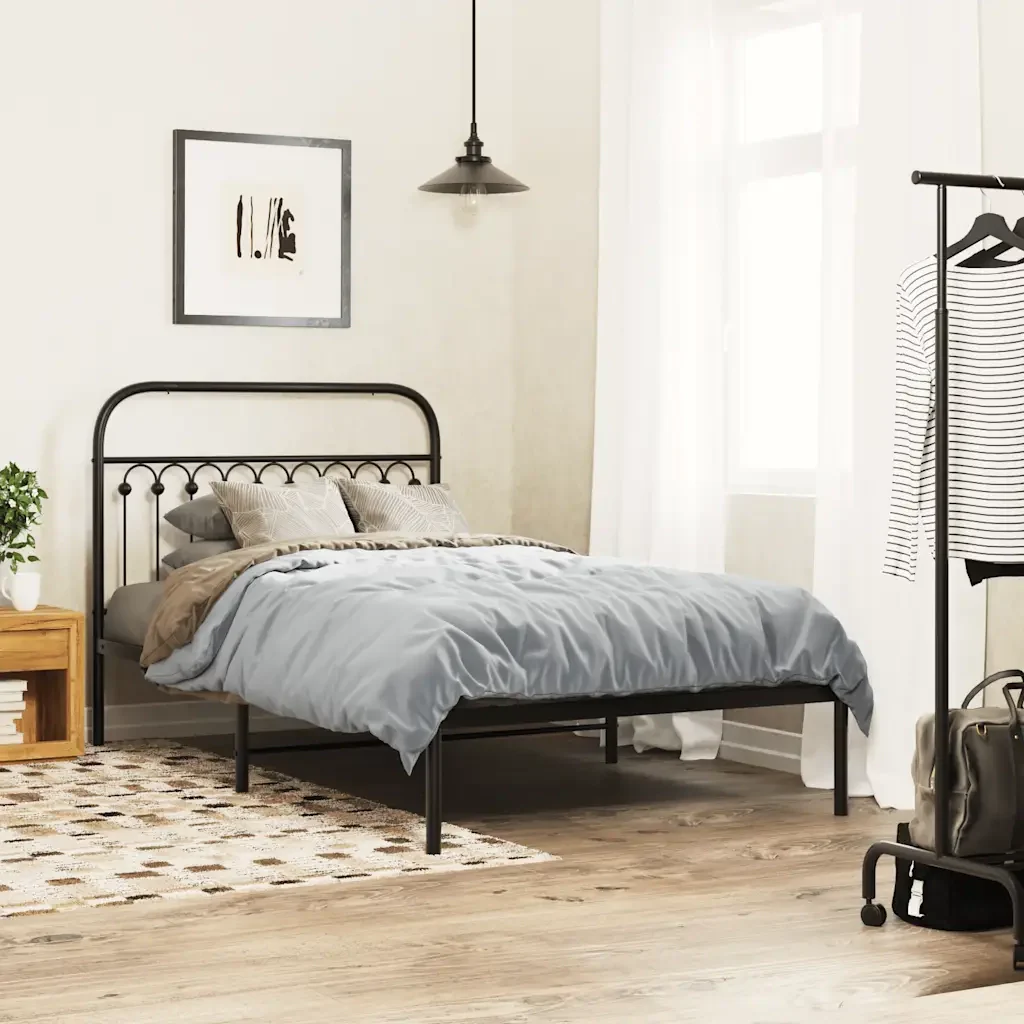 Letto singolo | Letto per adulti | Giroletto con Testiera in Metallo Nero 107x203 cm - Image 2