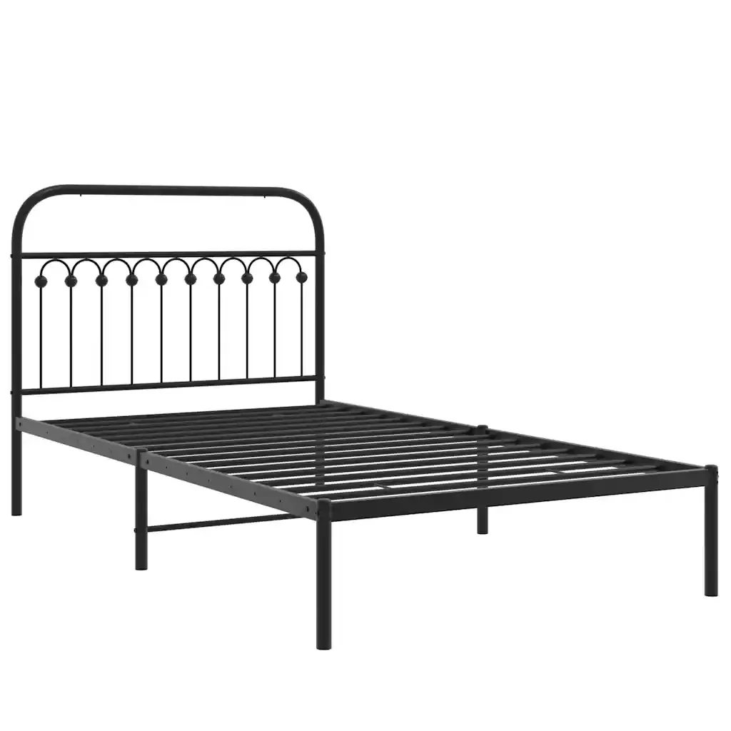 Letto singolo | Letto per adulti | Giroletto con Testiera in Metallo Nero 107x203 cm - Image 4