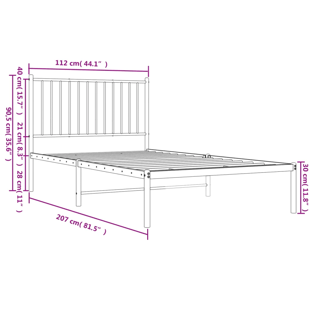 Letto singolo | Letto per adulti | Giroletto con Testiera in Metallo Nero 107x203 cm - Image 9