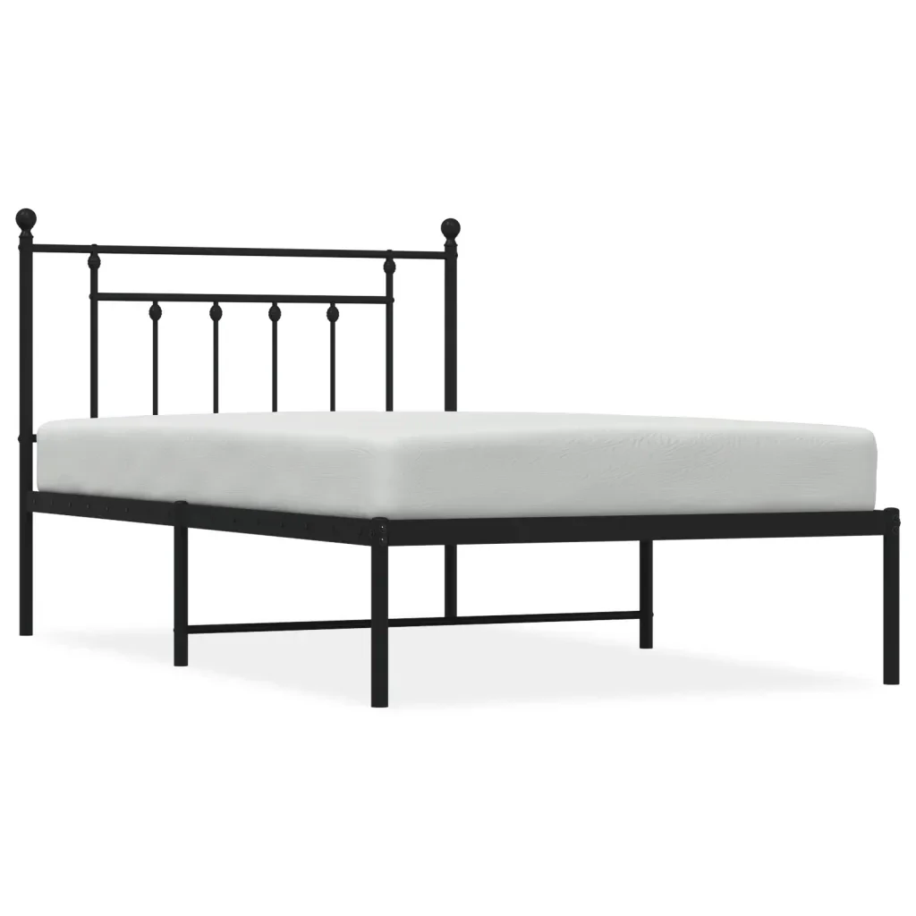Letto singolo | Letto per adulti | Giroletto con Testiera in Metallo Nero 107x203 cm