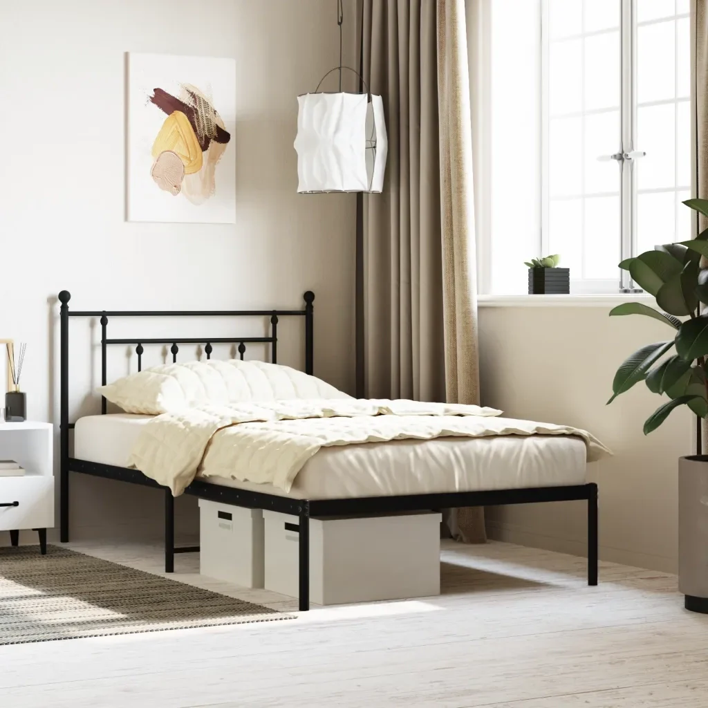 Letto singolo | Letto per adulti | Giroletto con Testiera in Metallo Nero 107x203 cm - Image 2
