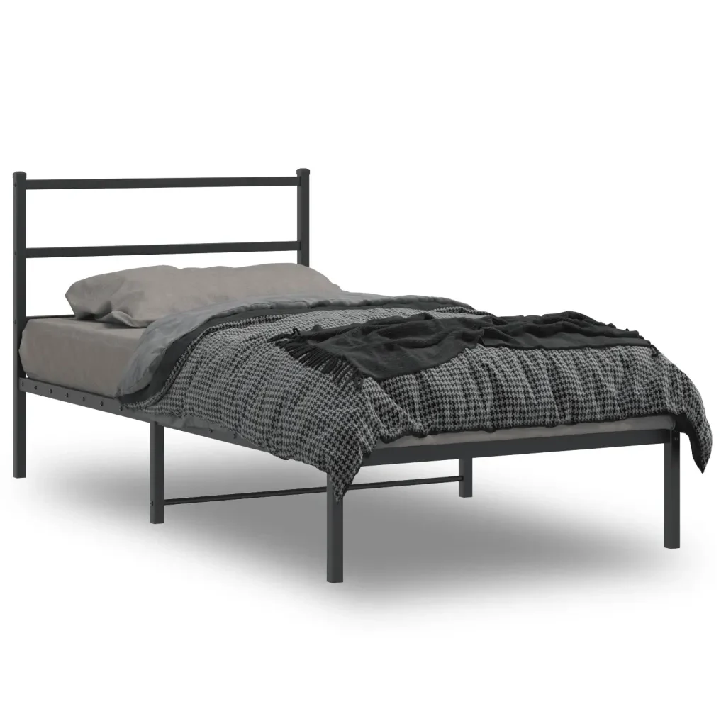Letto singolo | Letto per adulti | Giroletto con Testiera in Metallo Nero 107x203 cm - Image 2