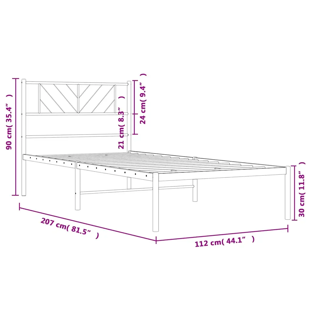 Letto singolo | Letto per adulti | Giroletto con Testiera in Metallo Nero 107x203 cm - Image 9