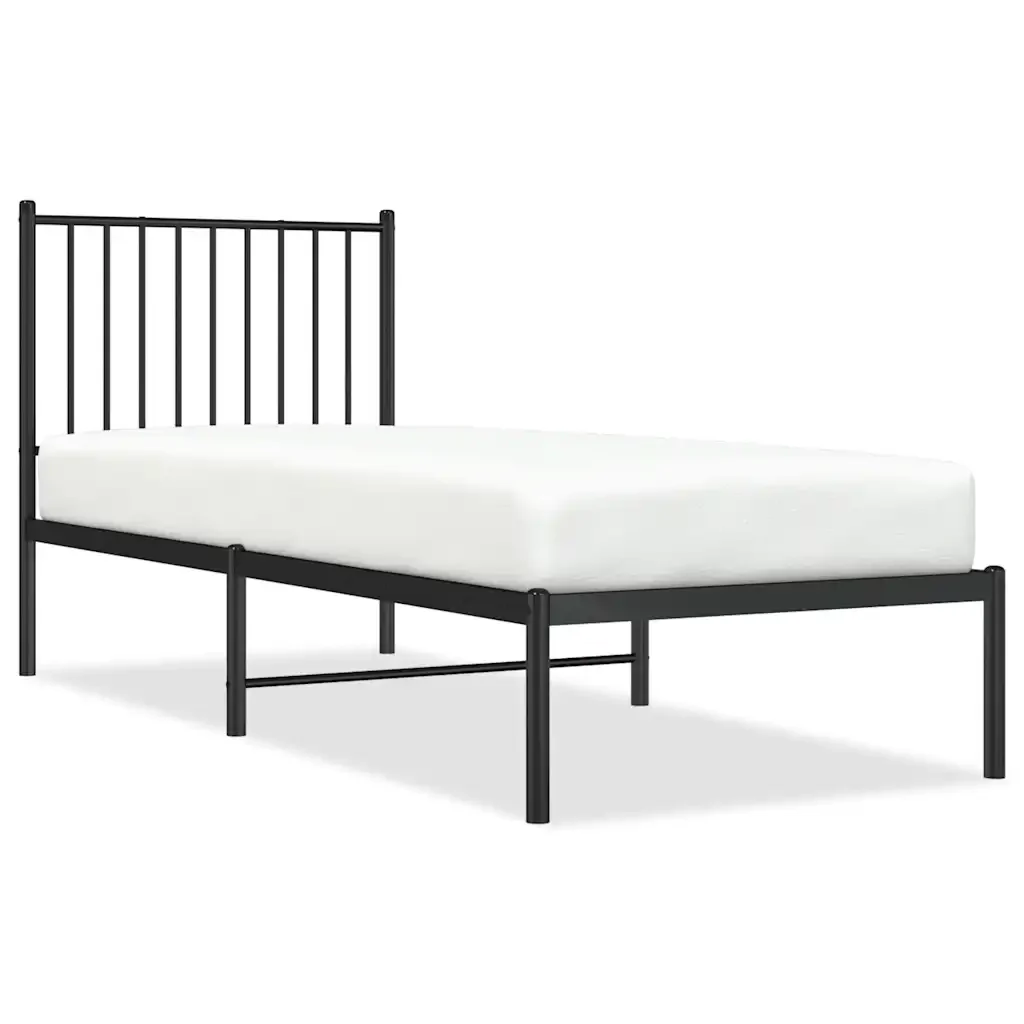 Letto singolo | Letto per adulti | Giroletto con Testiera in Metallo Nero 75x190 cm