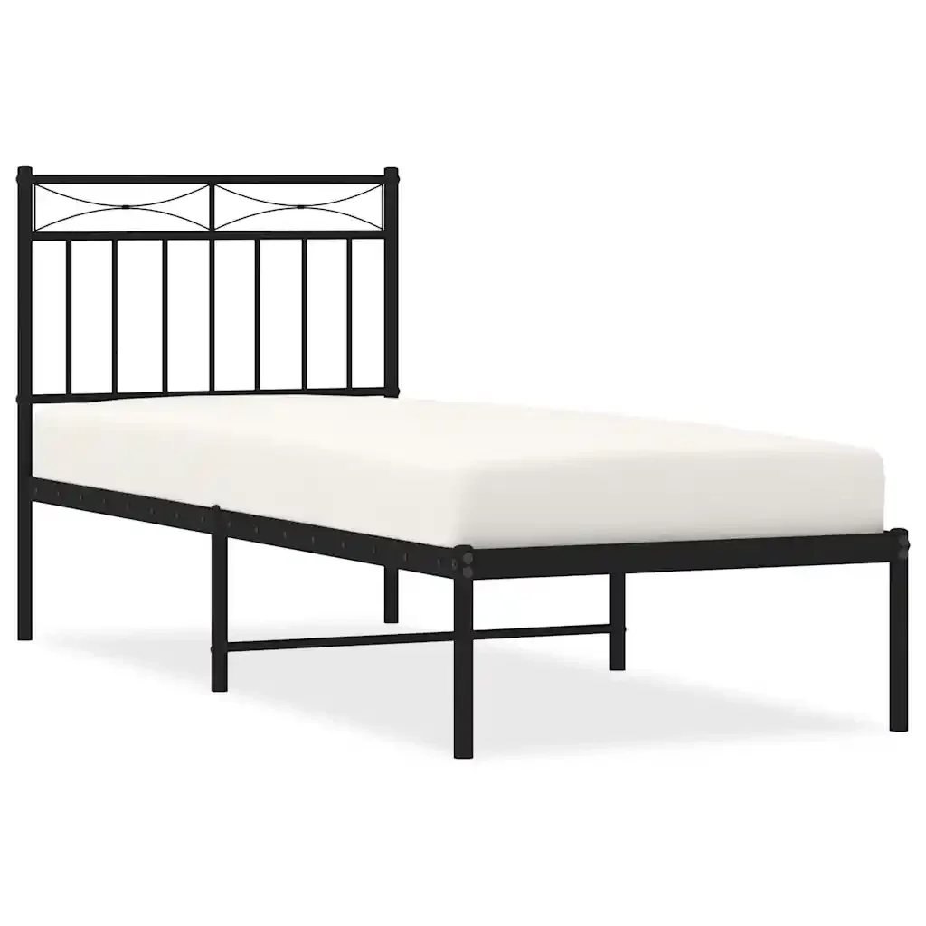 Letto singolo | Letto per adulti | Giroletto con Testiera in Metallo Nero 75x190 cm