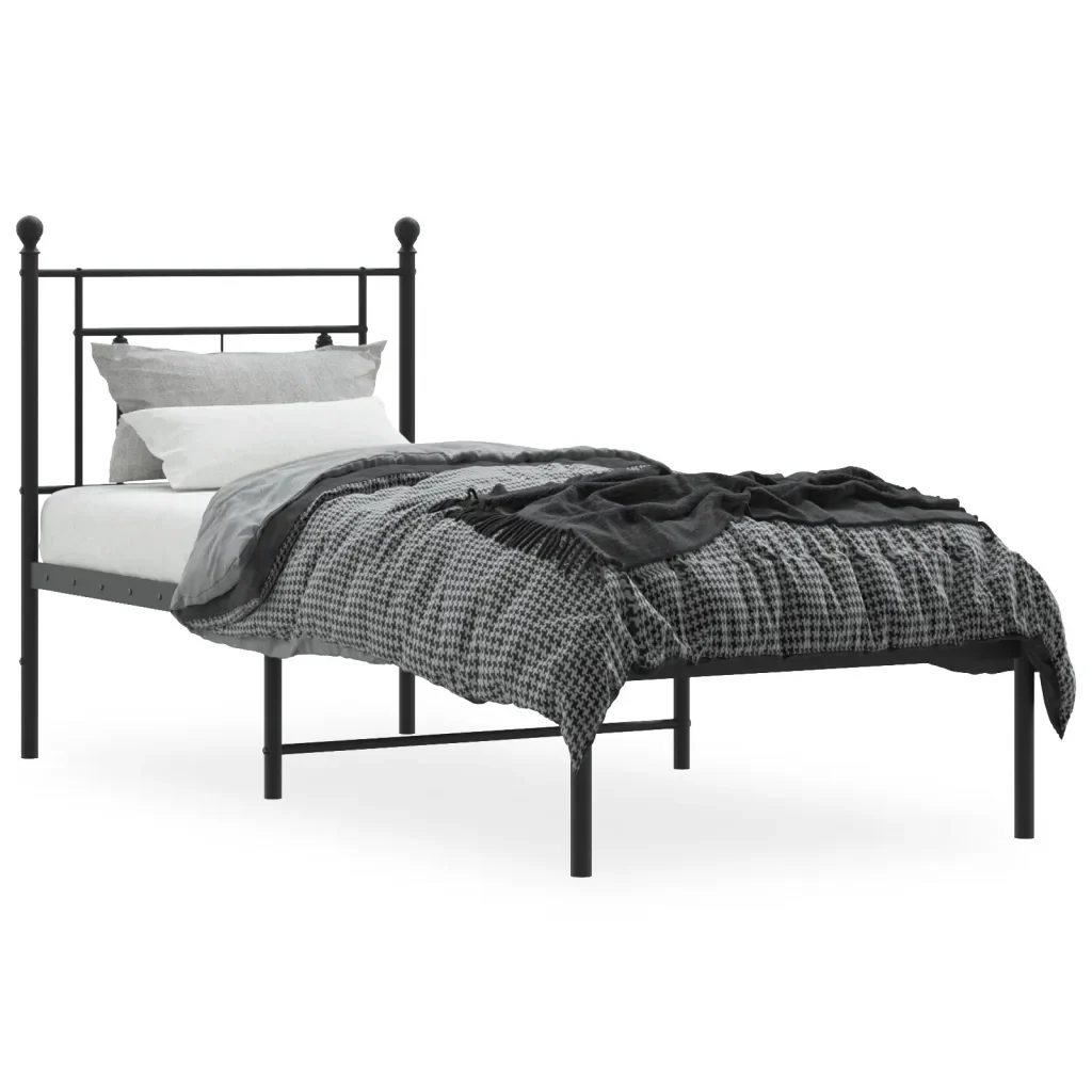 Letto singolo | Letto per adulti | Giroletto con Testiera in Metallo Nero 75x190 cm - Image 4