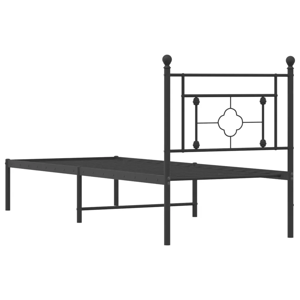 Letto singolo | Letto per adulti | Giroletto con Testiera in Metallo Nero 75x190 cm - Image 7