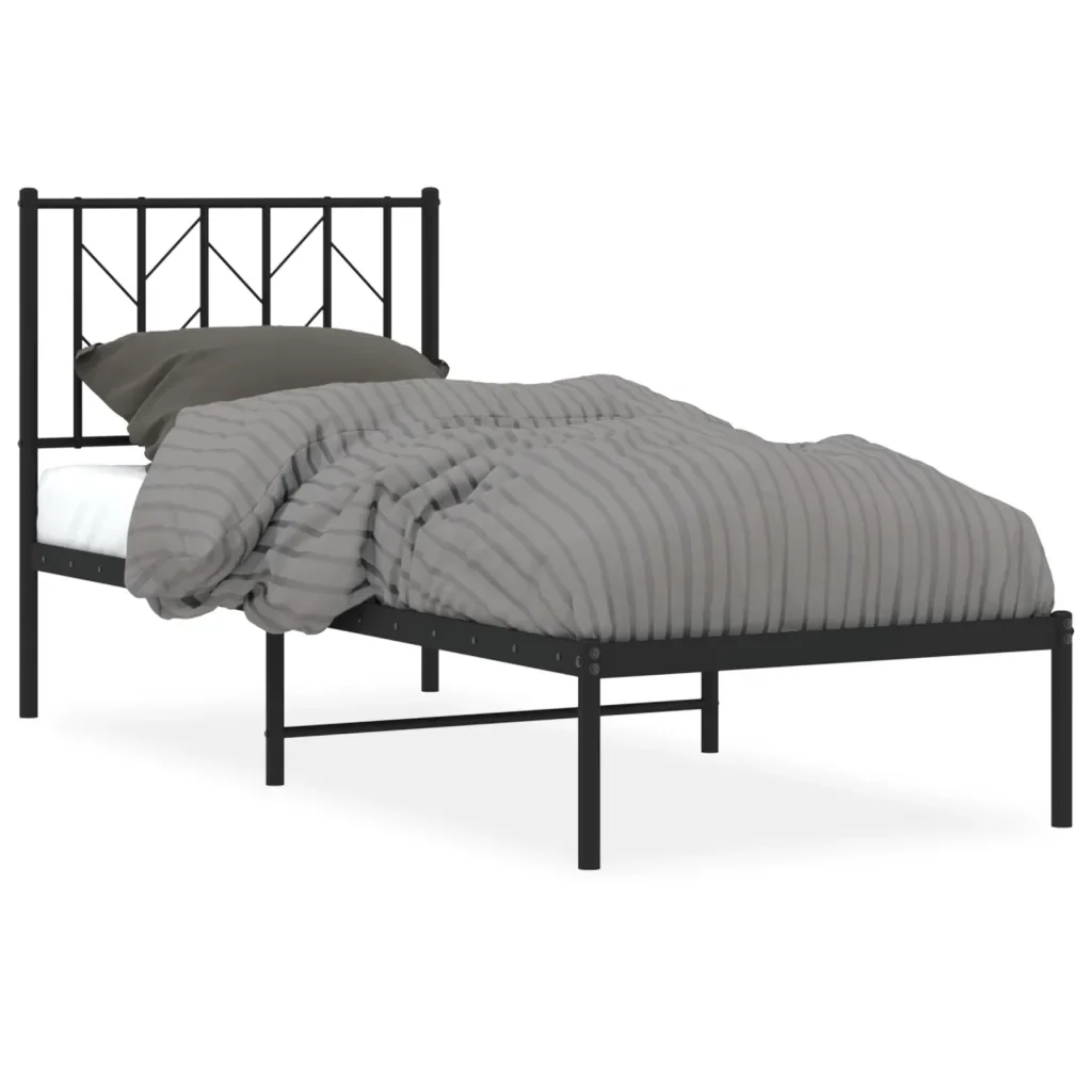 Letto singolo | Letto per adulti | Giroletto con Testiera in Metallo Nero 75x190 cm