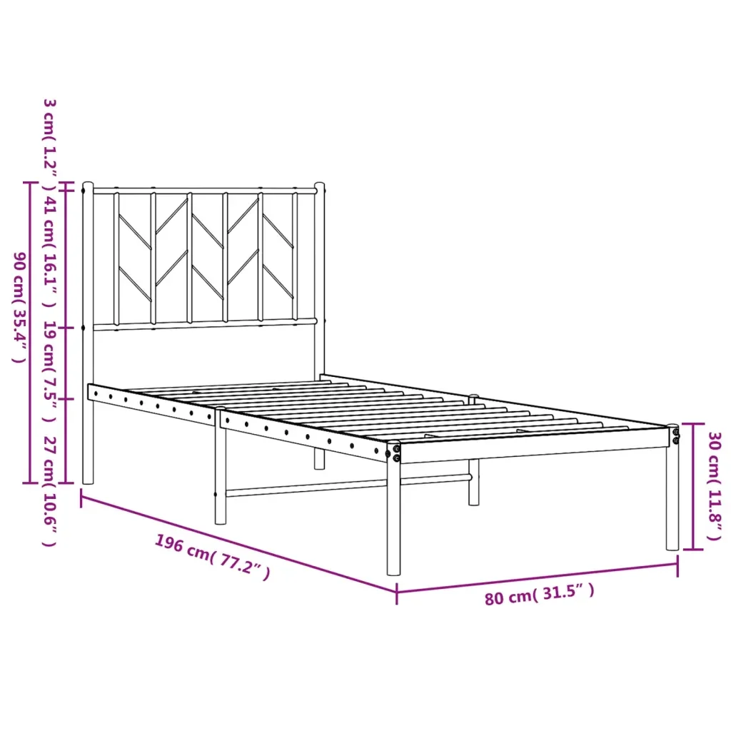 Letto singolo | Letto per adulti | Giroletto con Testiera in Metallo Nero 75x190 cm - Image 10