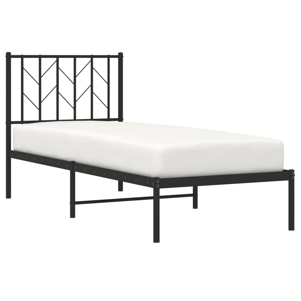 Letto singolo | Letto per adulti | Giroletto con Testiera in Metallo Nero 75x190 cm - Image 4