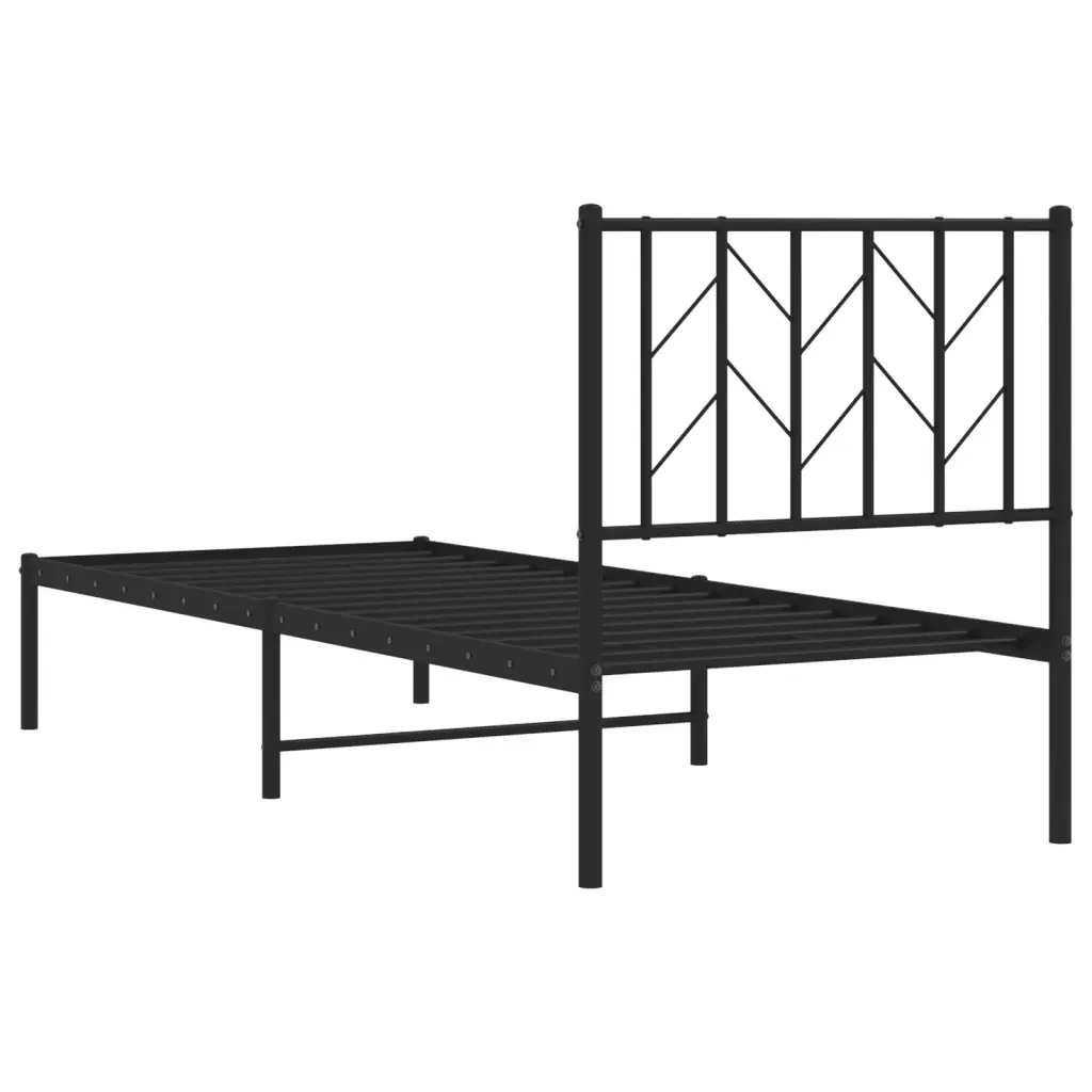 Letto singolo | Letto per adulti | Giroletto con Testiera in Metallo Nero 75x190 cm - Image 7