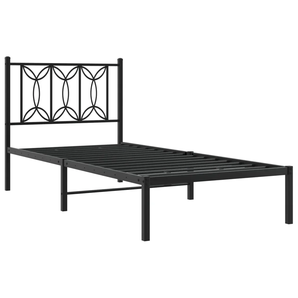 Letto singolo | Letto per adulti | Giroletto con Testiera in Metallo Nero 75x190 cm - Image 4