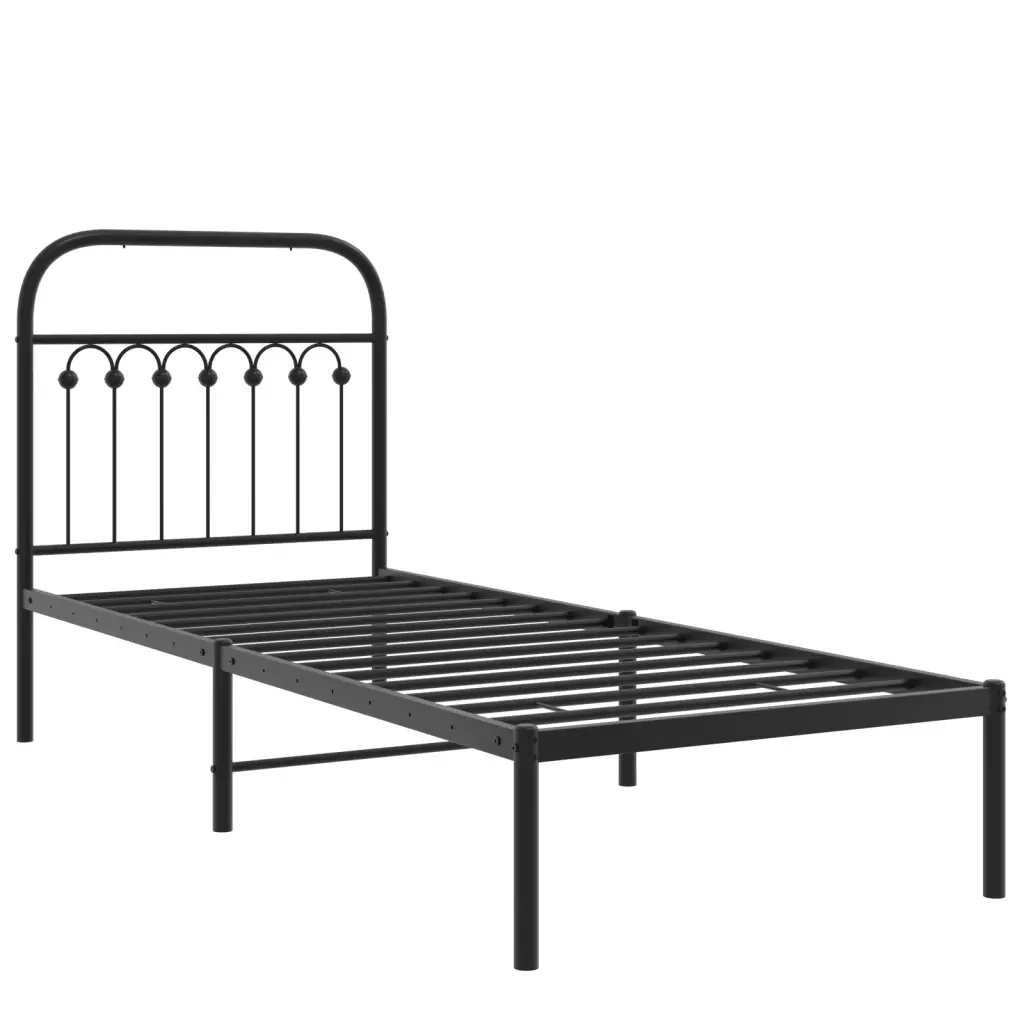 Letto singolo | Letto per adulti | Giroletto con Testiera in Metallo Nero 75x190 cm - Image 4