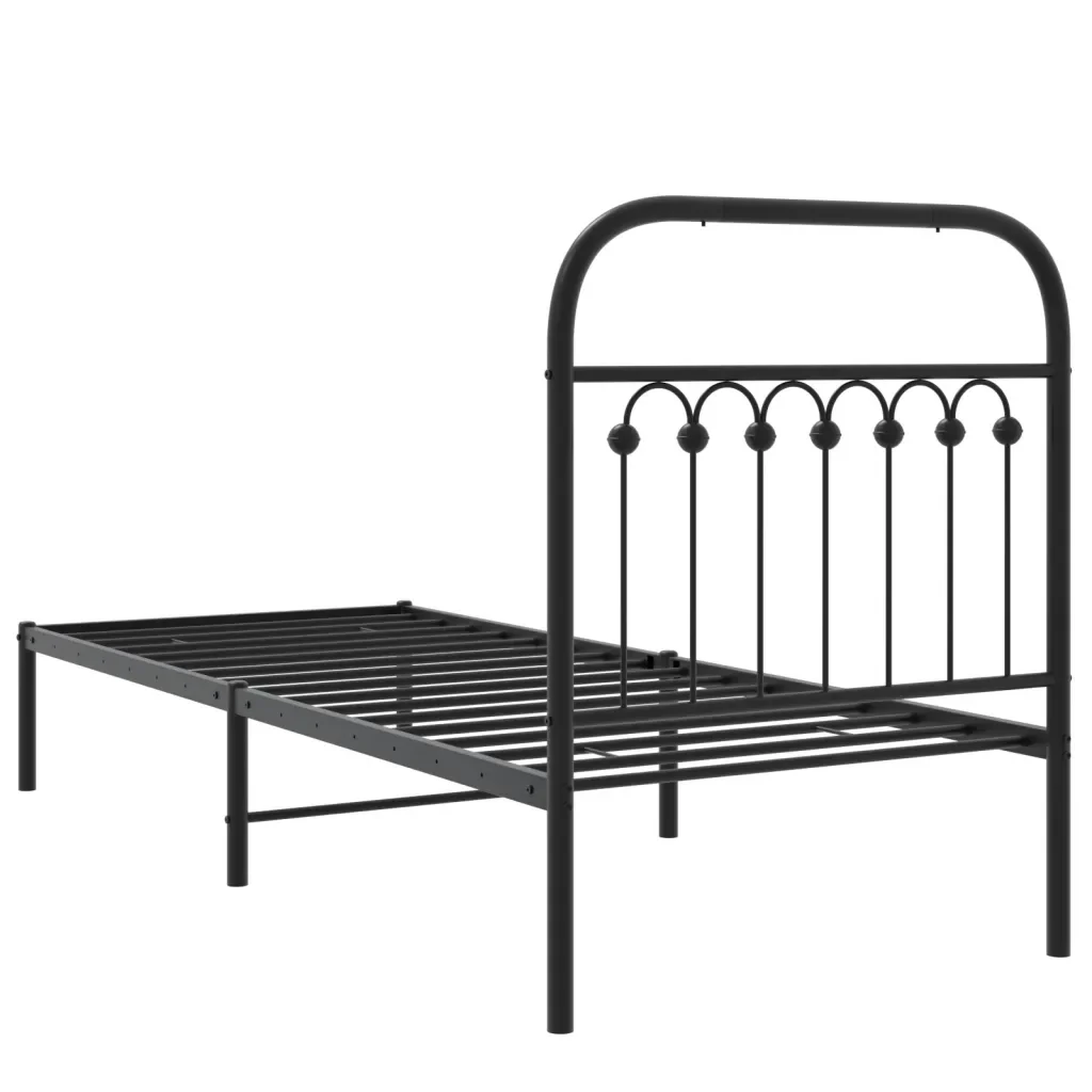 Letto singolo | Letto per adulti | Giroletto con Testiera in Metallo Nero 75x190 cm - Image 6