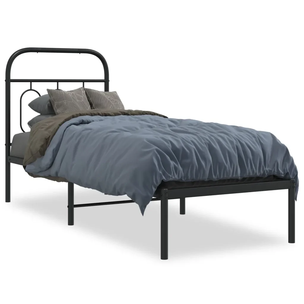 Letto singolo | Letto per adulti | Giroletto con Testiera in Metallo Nero 75x190 cm