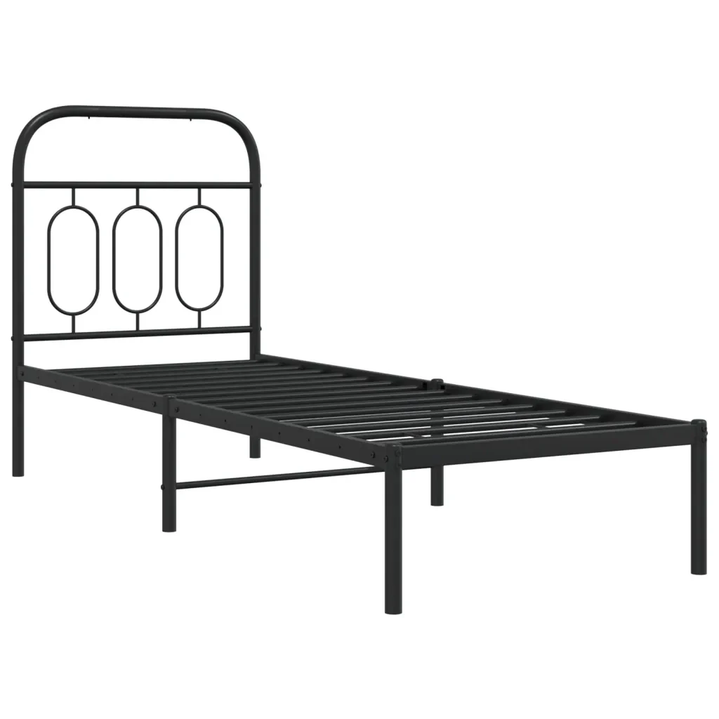 Letto singolo | Letto per adulti | Giroletto con Testiera in Metallo Nero 75x190 cm - Image 3