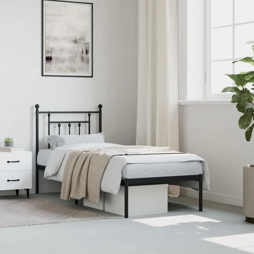 Letto singolo | Letto per adulti | Giroletto con Testiera in Metallo Nero 75x190 cm - Image 4