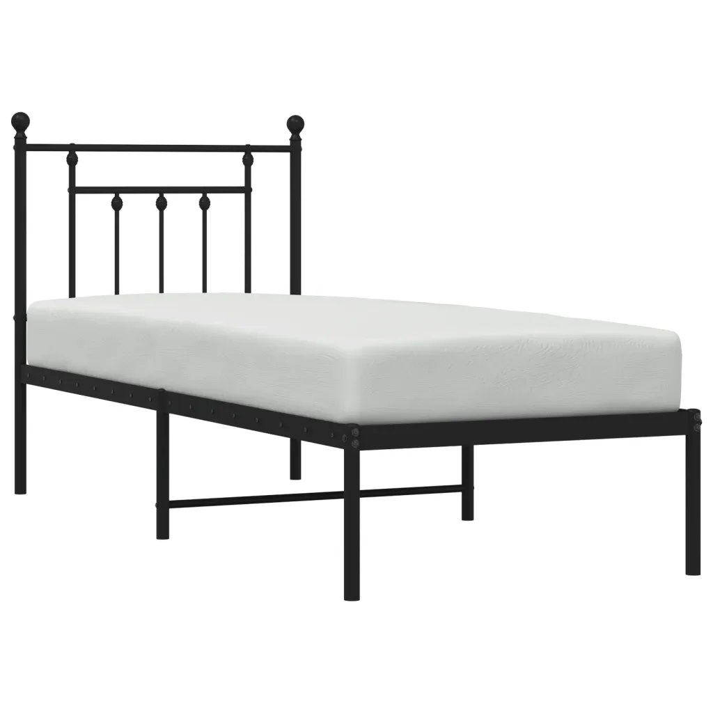 Letto singolo | Letto per adulti | Giroletto con Testiera in Metallo Nero 75x190 cm - Image 5