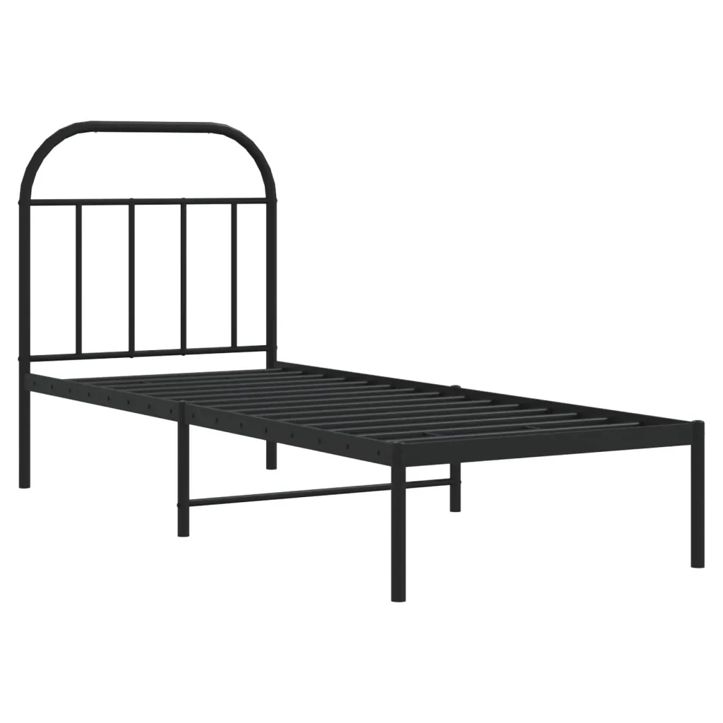 Letto singolo | Letto per adulti | Giroletto con Testiera in Metallo Nero 75x190 cm - Image 4