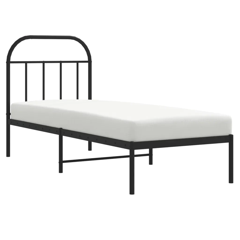 Letto singolo | Letto per adulti | Giroletto con Testiera in Metallo Nero 75x190 cm - Image 5