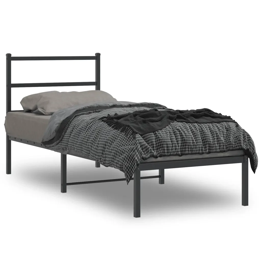 Letto singolo | Letto per adulti | Giroletto con Testiera in Metallo Nero 75x190 cm - Image 2
