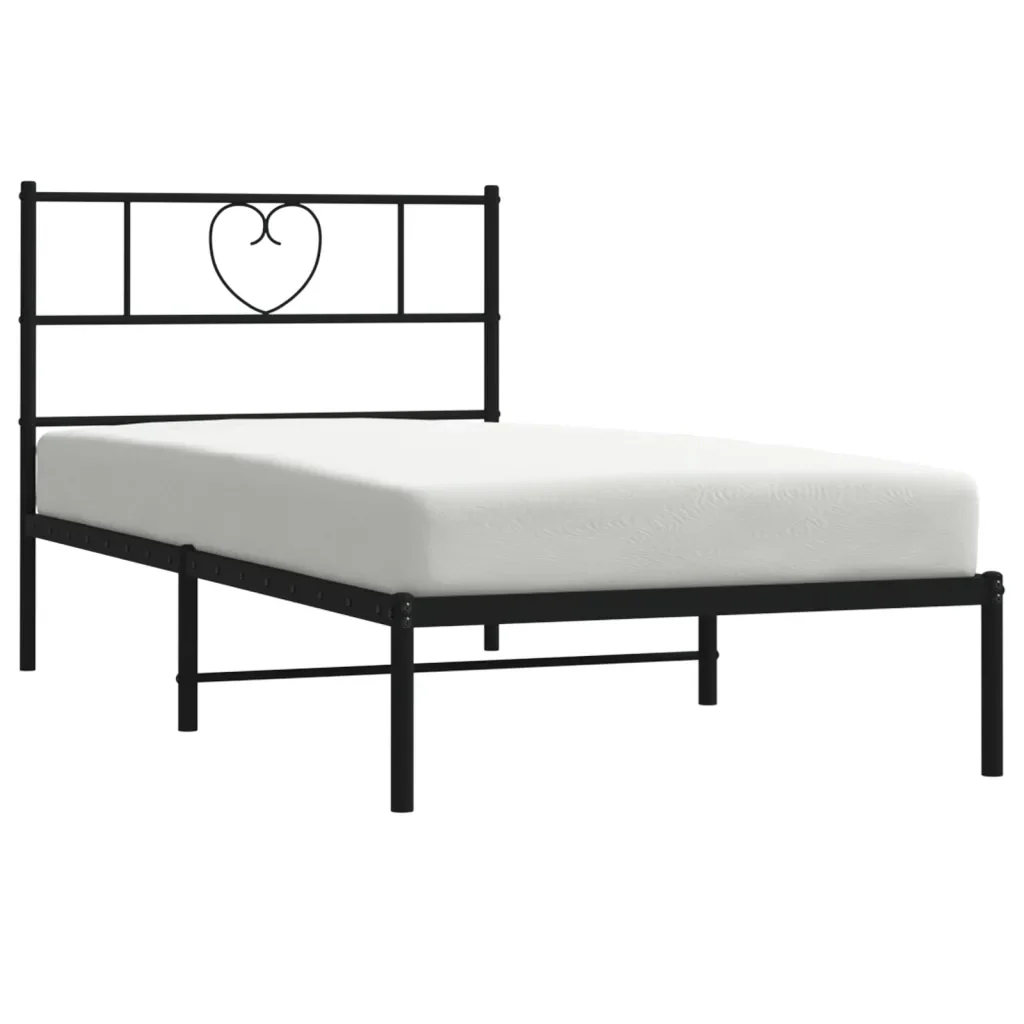 Letto singolo | Letto per adulti | Giroletto con Testiera in Metallo Nero 75x190 cm - Image 4