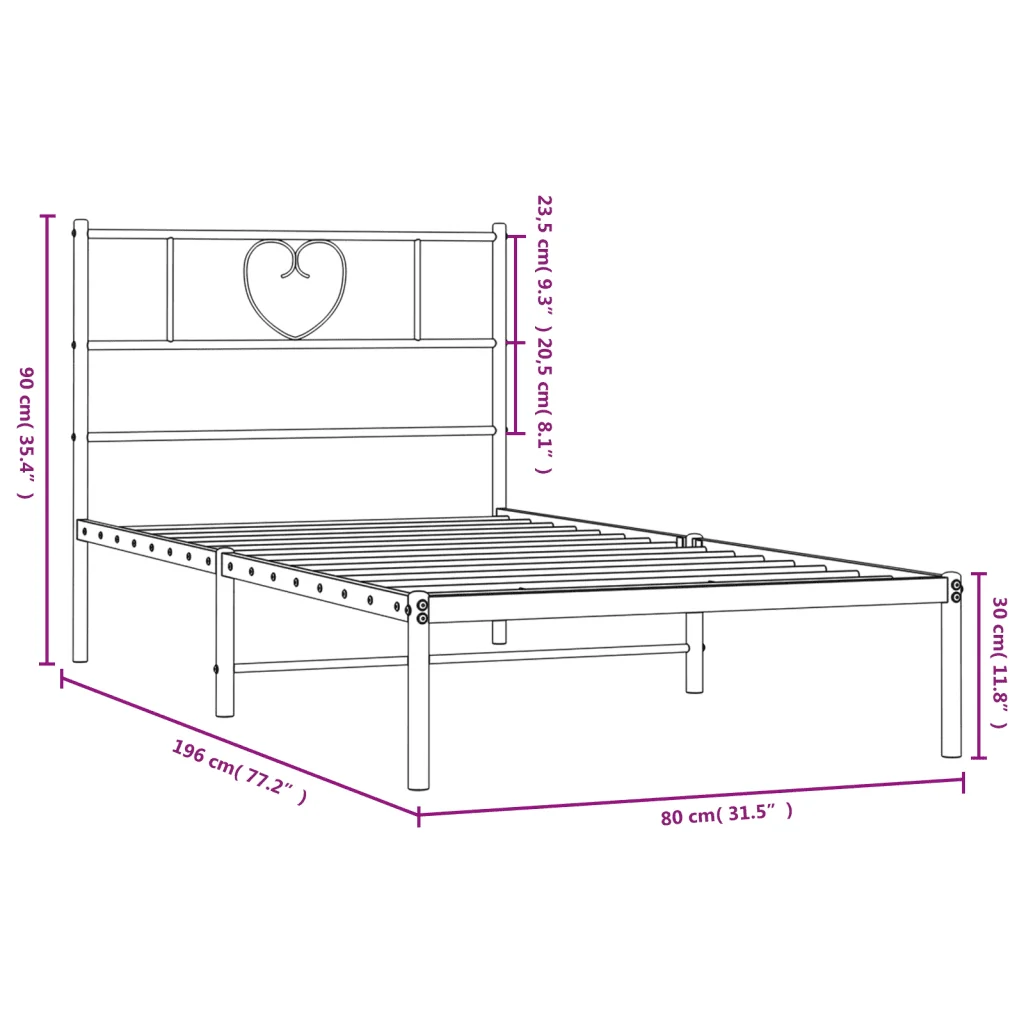 Letto singolo | Letto per adulti | Giroletto con Testiera in Metallo Nero 75x190 cm - Image 9