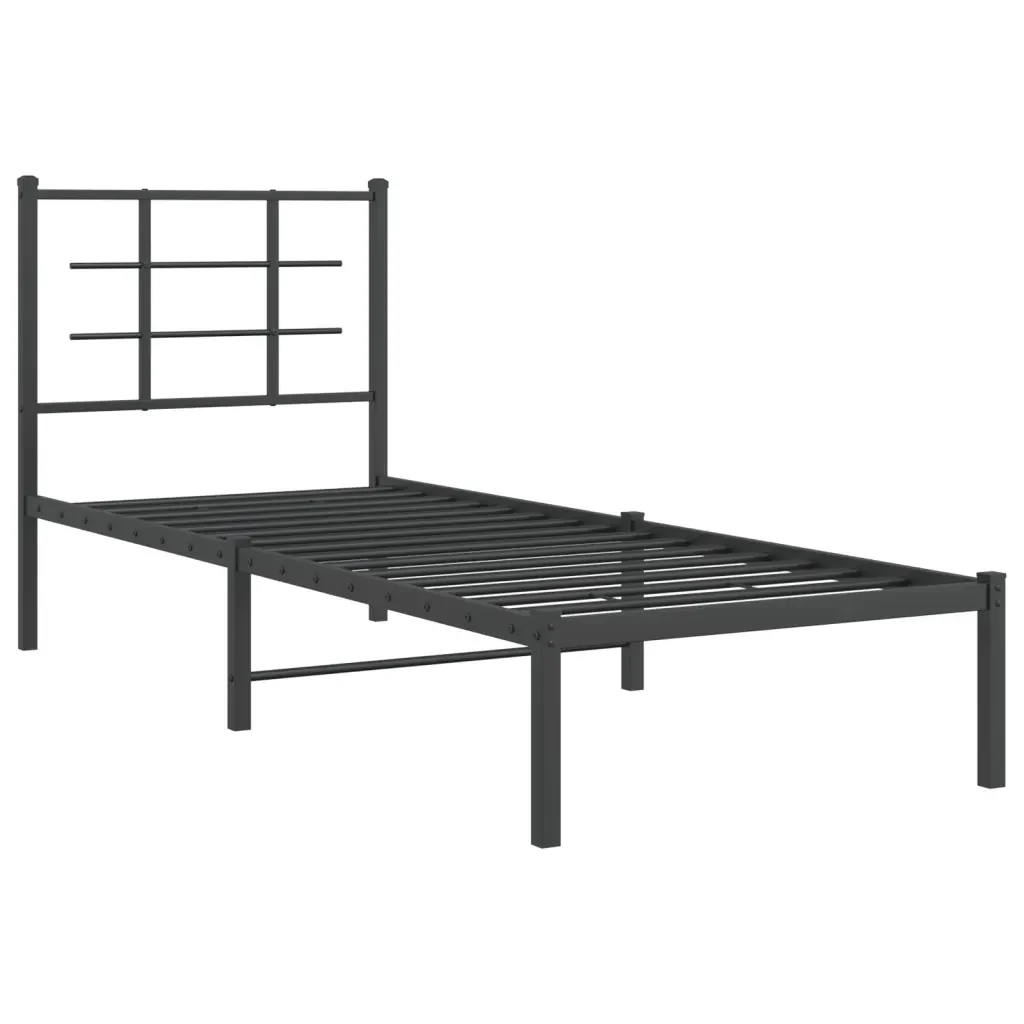 Letto singolo | Letto per adulti | Giroletto con Testiera in Metallo Nero 75x190 cm - Image 3