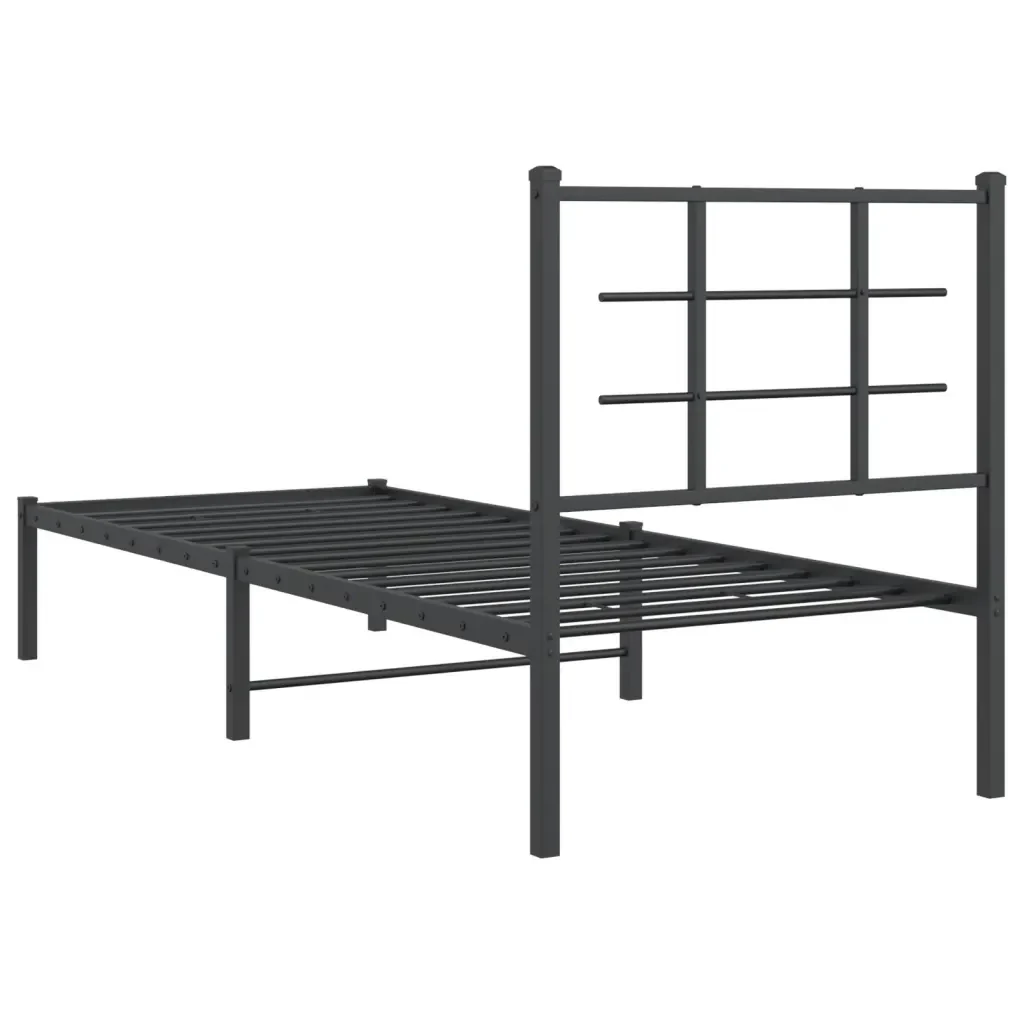 Letto singolo | Letto per adulti | Giroletto con Testiera in Metallo Nero 75x190 cm - Image 7